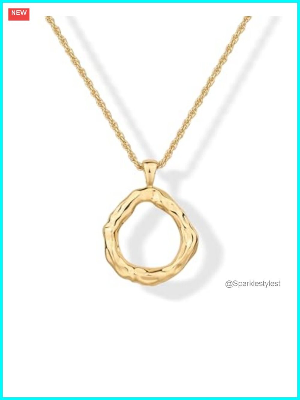 14K Gold Plated Hammered Circle Pendant Necklace Rope Chain